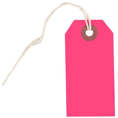 JAM Paper® Gift Tags with String, Small, 3 1/4 x 1 5/8, Neon Pink, 100/Pack (91931046B)