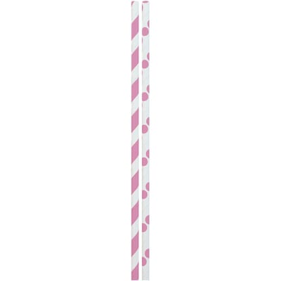 JAM Paper® Color Paper Straws, 7 3/4 x 1/4, Pink Stripes and Dots, 24/Pack (52662006970)