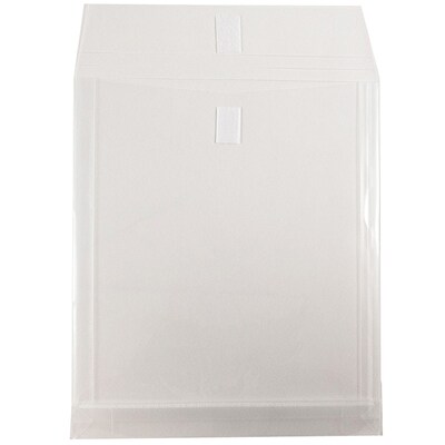 JAM Paper® Plastic Envelopes with Hook & Loop Closure, 9.75 x 11.75 with 1 Inch Expansion, Clear, 12/Pack (118V1CL)