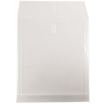 JAM Paper® Plastic Envelopes with Hook & Loop Closure, 9.75 x 11.75 with 1 Inch Expansion, Clear, 12