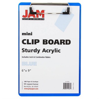 JAM Paper® Small Plastic Clipboards, 6" x 9", Blue, 12/PK (331CPMBUA)