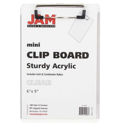 JAM Paper® Small Plastic Clipboards, 6" x 9", Clear, 1/PK (331CPMCL)