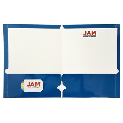 JAM Paper® Laminated Glossy 3 Hole Punch Two-Pocket School Folders, Blue, 6/Pack (385GHPBUA)