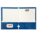 JAM Paper Laminated Glossy 3 Hole Punch Two-Pocket Folders, Blue, 100/Box (385GHPBUB)