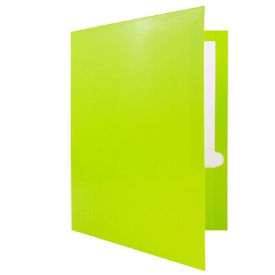 JAM Paper Laminated Glossy 3 Hole Punch 2-Pocket Folders, Lime Green, 25/Pack (385GHPLID)