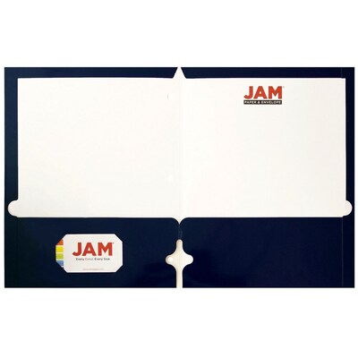 JAM Paper® Laminated Glossy 3 Hole Punch Two-Pocket School Folders, Navy Blue, Bulk 25/Pack (385GHPN