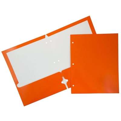 JAM Paper® Laminated Glossy 3 Hole Punch Two-Pocket School Folders, Orange, Bulk 25/Pack (385GHPORD)