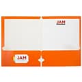 JAM Paper® Laminated Glossy 3 Hole Punch Two-Pocket School Folders, Orange, Bulk 25/Pack (385GHPORD)