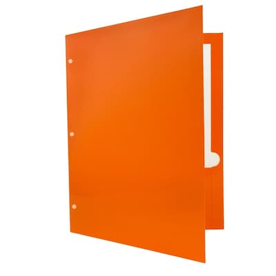 JAM Paper Laminated Glossy 3 Hole Punch Two-Pocket Folders, Orange, 100/Box (385GHPORB)