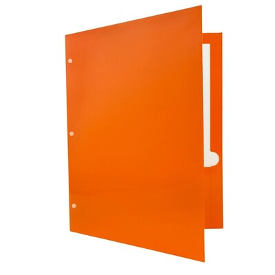 JAM Paper® Laminated Glossy 3 Hole Punch Two-Pocket School Folders, Orange, Bulk 25/Pack (385GHPORD)