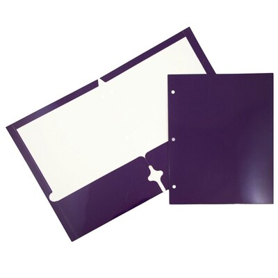 JAM Paper Laminated Glossy 3 Hole Punch Two-Pocket Folders, Purple, 6/Pack (385GHPPUA)