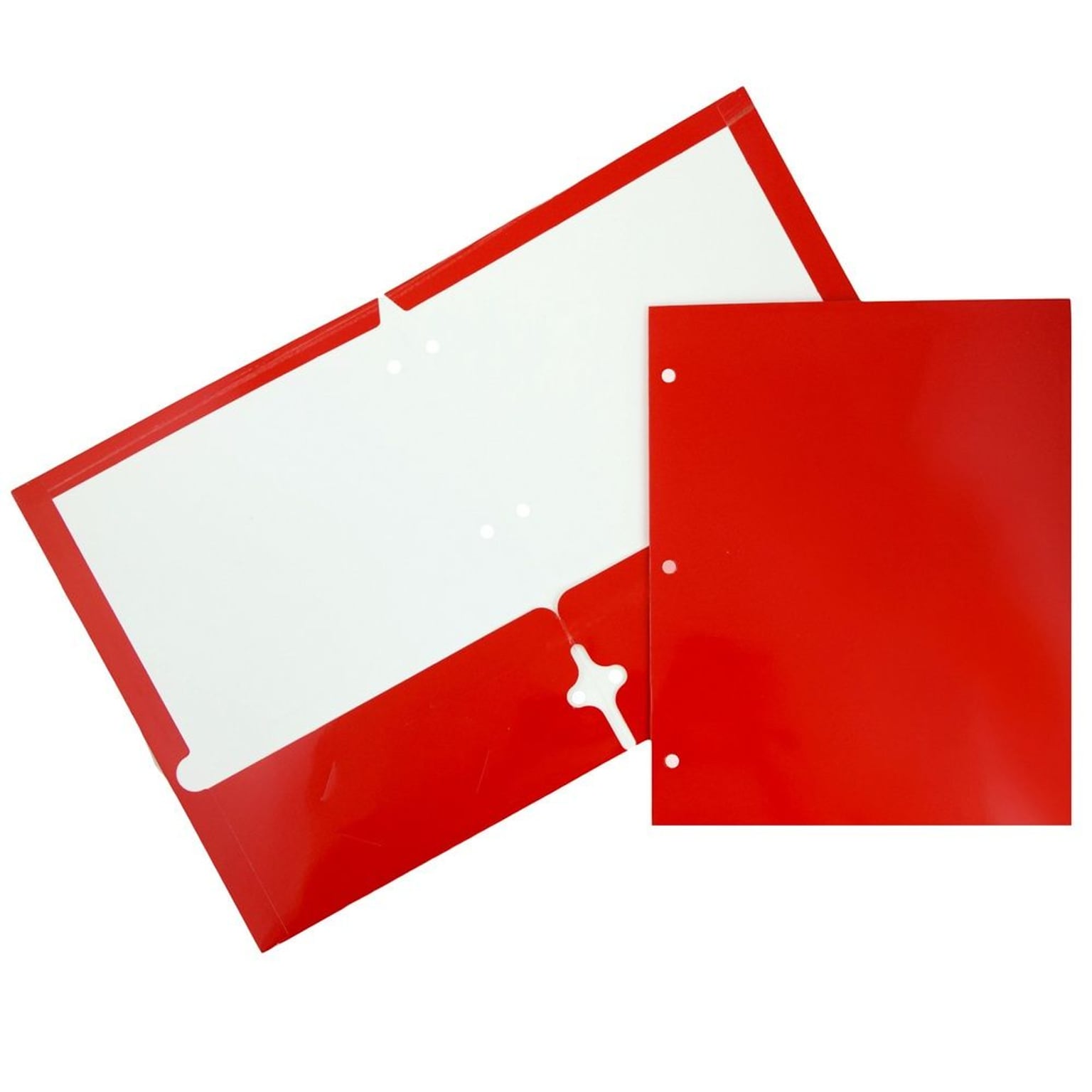 JAM Paper Laminated Glossy 3 Hole Punch Two-Pocket Folders, Red, 100/Box (385GHPREB)