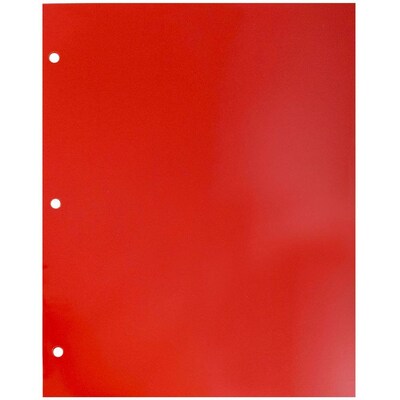 JAM Paper Laminated Glossy 3 Hole Punch Two-Pocket Folders, Red, 100/Box (385GHPREB)