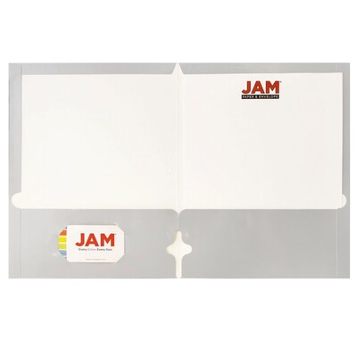 JAM Paper® Laminated Glossy 3 Hole Punch Two-Pocket School Folders, Silver, 6/Pack (385GHPSIA)