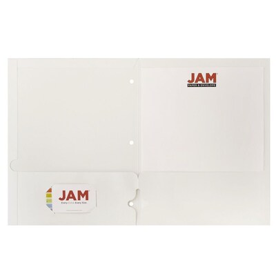 JAM Paper Laminated Glossy 3 Hole Punch 2-Pocket Folders, White, 25/Pack (385GHPWHD)