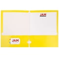 JAM Paper® Laminated Glossy 3 Hole Punch Two-Pocket School Folders, Yellow, 6/Pack (385GHPYEA)