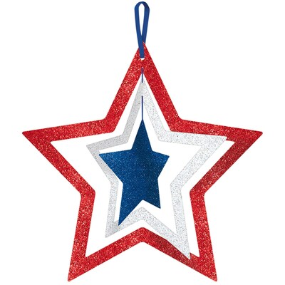 Amscan MDF Spinning Glitter Star, 14 x 14, Red/Silver/Blue, 5/Pack (241409)