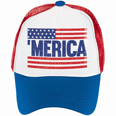 Amscan Patriotic Spirit Baseball Cap, 4.5 x 6.5 x 10, Red/White/Blue, 3/Pack (847279)