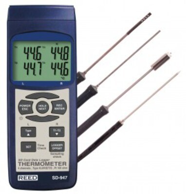 REED SD-947DELUXE 4 Channel Thermocouple Thermometer Data Logger Kit (SD-947DELUXE)