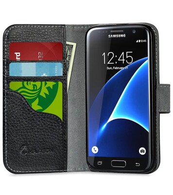 SUPCASE Synthetic Wallet Case for Samsung Galaxy S7 Edge - Black
