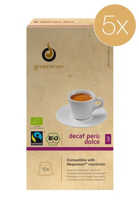 Gourmesso Peru Dolce Expresso Decaf Coffee, Light Roast, 50/Carton (41801)