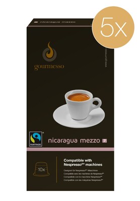 Gourmesso  Nicaragua Mezzo Espresso Coffee, Medium Roast, 10 Capsules/Box, 5 Boxes/Pack (41404)