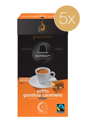 Gourmesso Toffee Nut Espresso Coffee Capsules, Dark Roast, 10 Capsules/Box, 5 Boxes/Pack (41881)