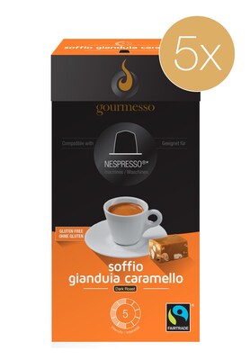 Gourmesso Toffee Nut Espresso Coffee Capsules, Dark Roast, 10 Capsules/Box, 5 Boxes/Pack (41881)