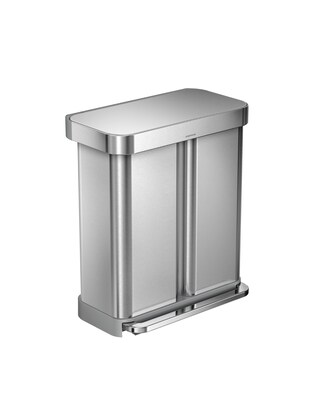 simplehuman Stainless Steel Dual Compartment Recycling Step Can, 15.3 gal, Metallic (CW2025)