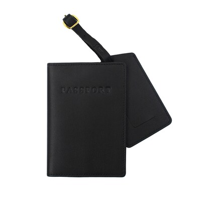 Royce Leather Luxury Travel Gift Set: RFID Blocking Passport Jacket with Matching Luggage Tag (GIFT-SET-TRAVEL)