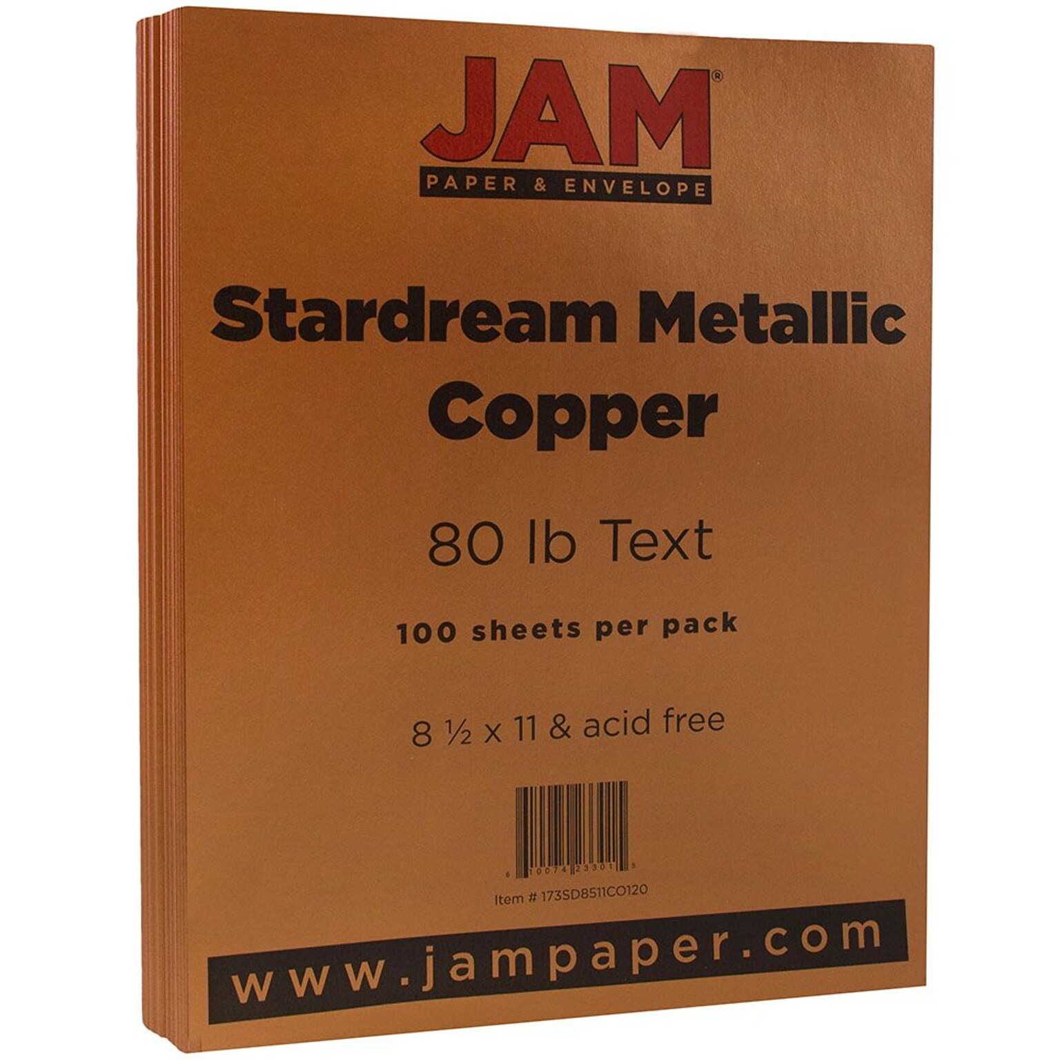 JAM Paper Metallic Colored Paper, 80 lbs., 8.5" x 11", Copper Stardream