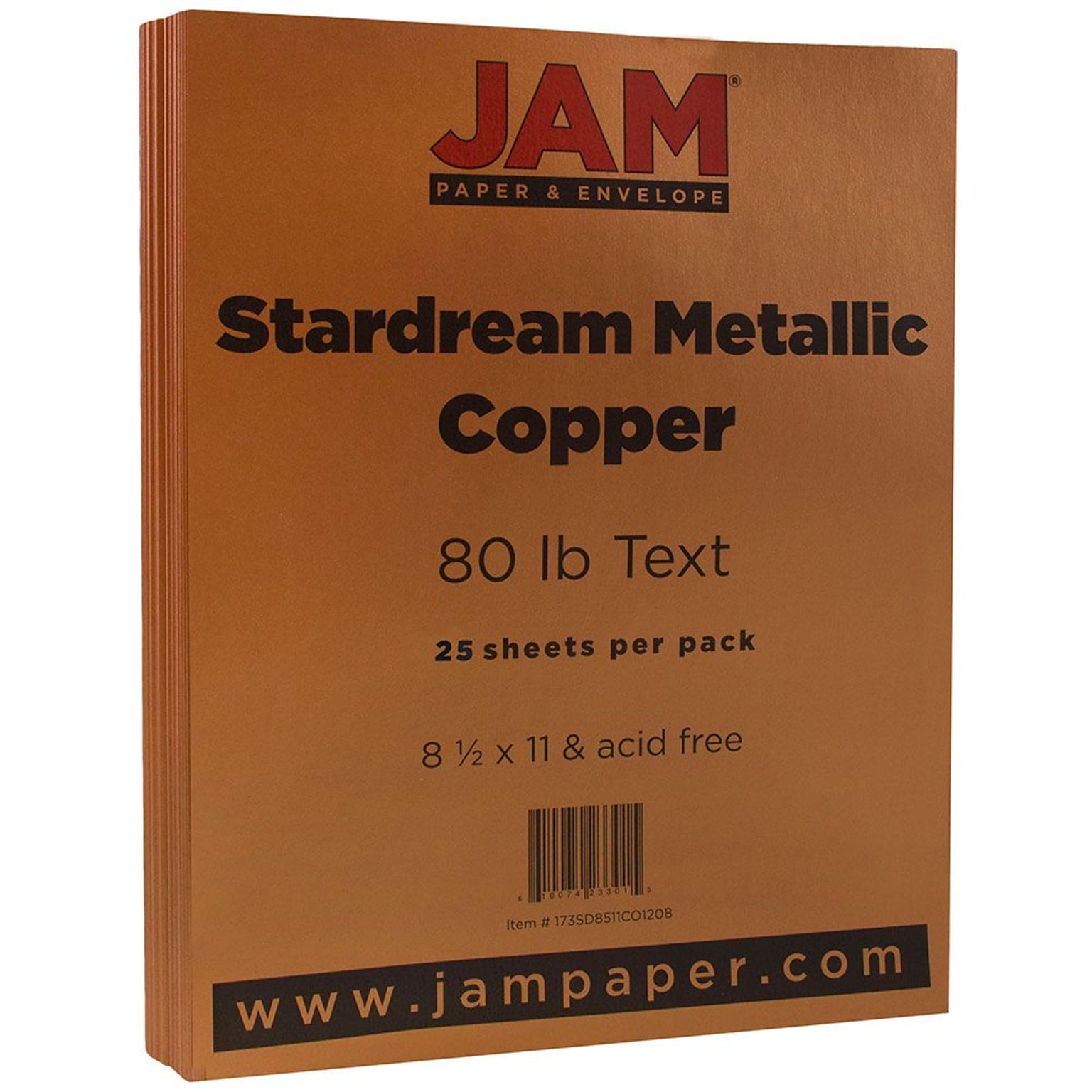 JAM Paper Metallic Colored Paper, 32 lbs., 8.5 x 11, Copper Stardream, 25 Sheets/Pack (173SD8511CO120B)