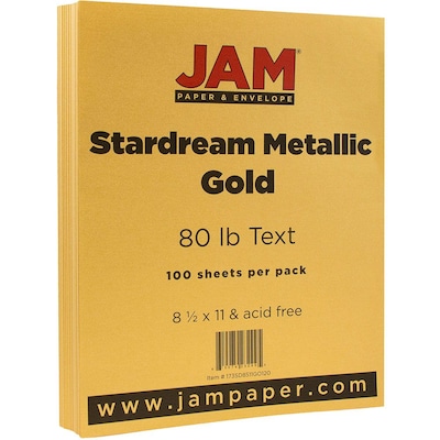 JAM Paper Metallic Colored Paper, 32 lbs., 8.5" x 11", Gold Stardream, 100 Sheets/Pack (173SD8511GO120)