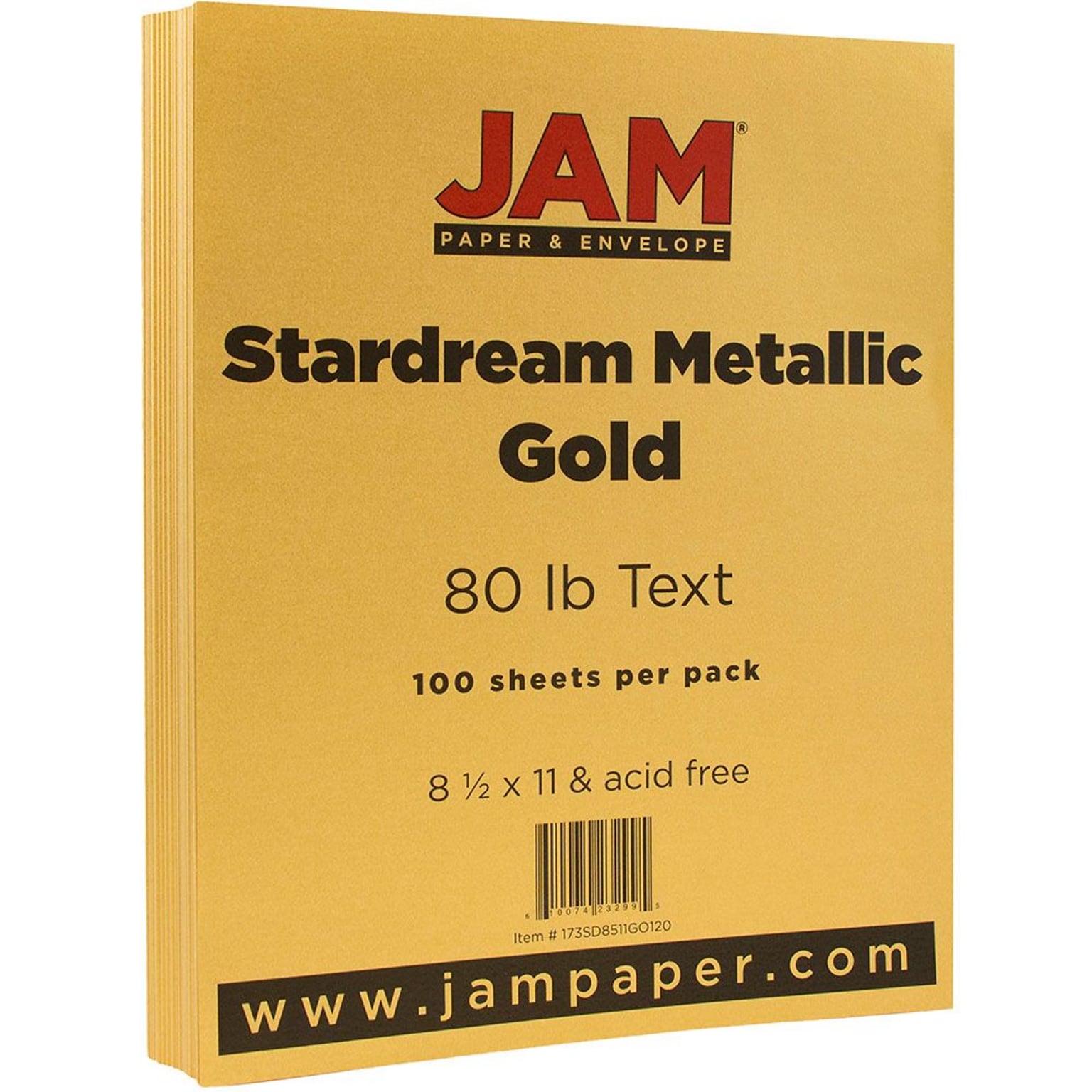 JAM Paper Metallic Colored Paper, 32 lbs., 8.5 x 11, Gold Stardream, 100 Sheets/Pack (173SD8511GO120)
