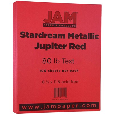 JAM Paper Metallic Colored Paper, 32 lbs., 8.5 x 11, Jupiter Red Stardream, 100 Sheets/Pack (173SD