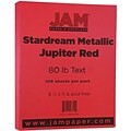 JAM Paper Metallic Colored Paper, 32 lbs., 8.5 x 11, Jupiter Red Stardream, 100 Sheets/Pack (173SD8511JU120)