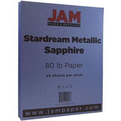 JAM Paper Metallic Colored Paper, 32 lbs., 8.5 x 11, Sapphire Blue Stardream, 25 Sheets/Pack (173S