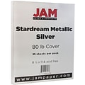 JAM Paper Metallic Colored Paper, 32 lbs., 8.5 x 11, Silver Stardream, 25 Sheets/Pack (173SD8511SI