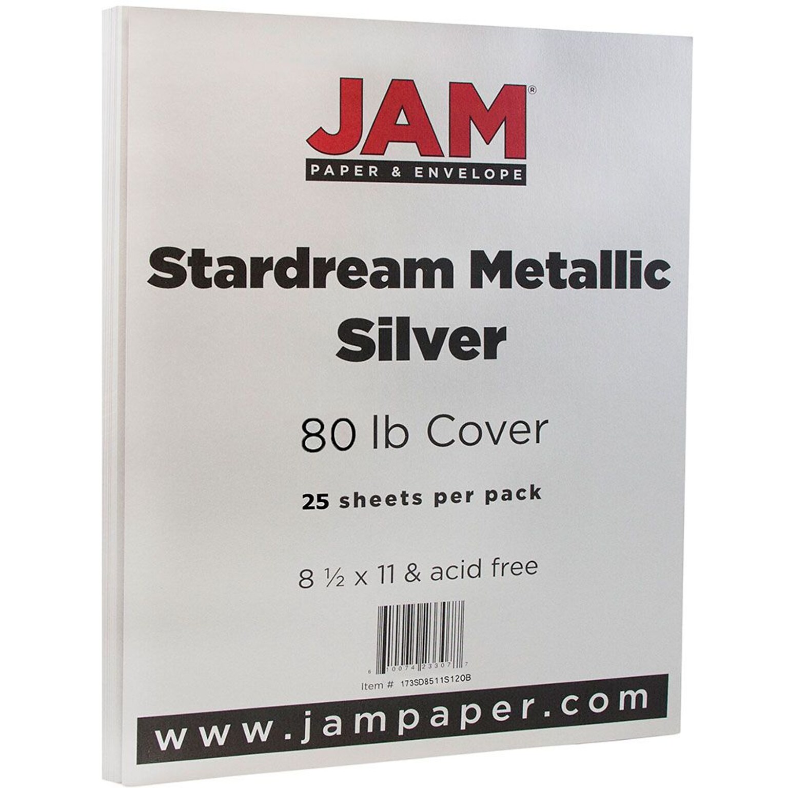 JAM Paper Metallic Colored Paper, 32 lbs., 8.5 x 11, Silver Stardream, 25 Sheets/Pack (173SD8511SI120B)