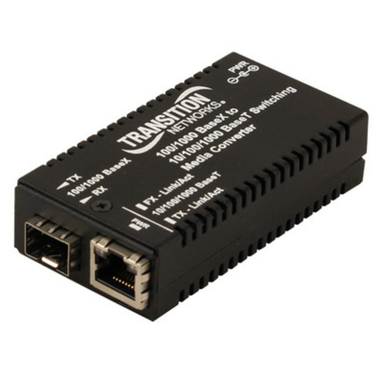 Transition Networks® RJ-45 to SFP Slot Mini Gigabit Ethernet Media Converter, Black (M/GE-PSW-SFP-01-NA)