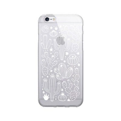 OTM  Prints Clear Phone Case, Desert Cacti Outlined White, iPhone 7/7S (OP-IP7V1CG-A02-22)