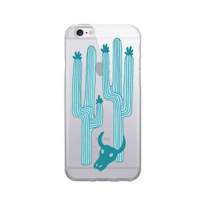 OTM  Prints Clear Phone Case, Saguaro & Skull- Blue, iPhone 7/7S (OP-IP7V1CG-A02-37)