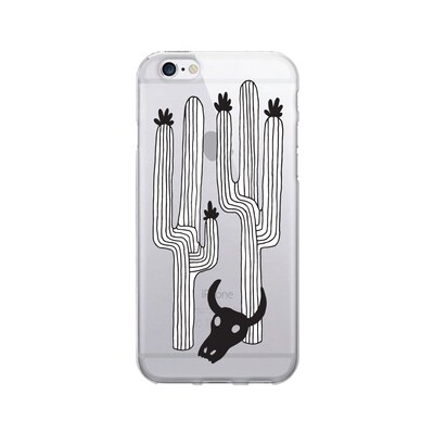 OTM  Prints Clear Phone Case, Saguaro & Skull- Black & White, iPhone 7/7S (OP-IP7V1CG-A02-38)
