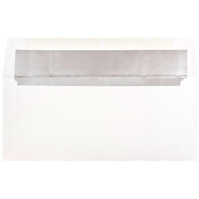 JAM Paper Open End #10 Business Envelope, 4 1/8 x 9 1/2, White and Silver, 50/Pack (95157I)