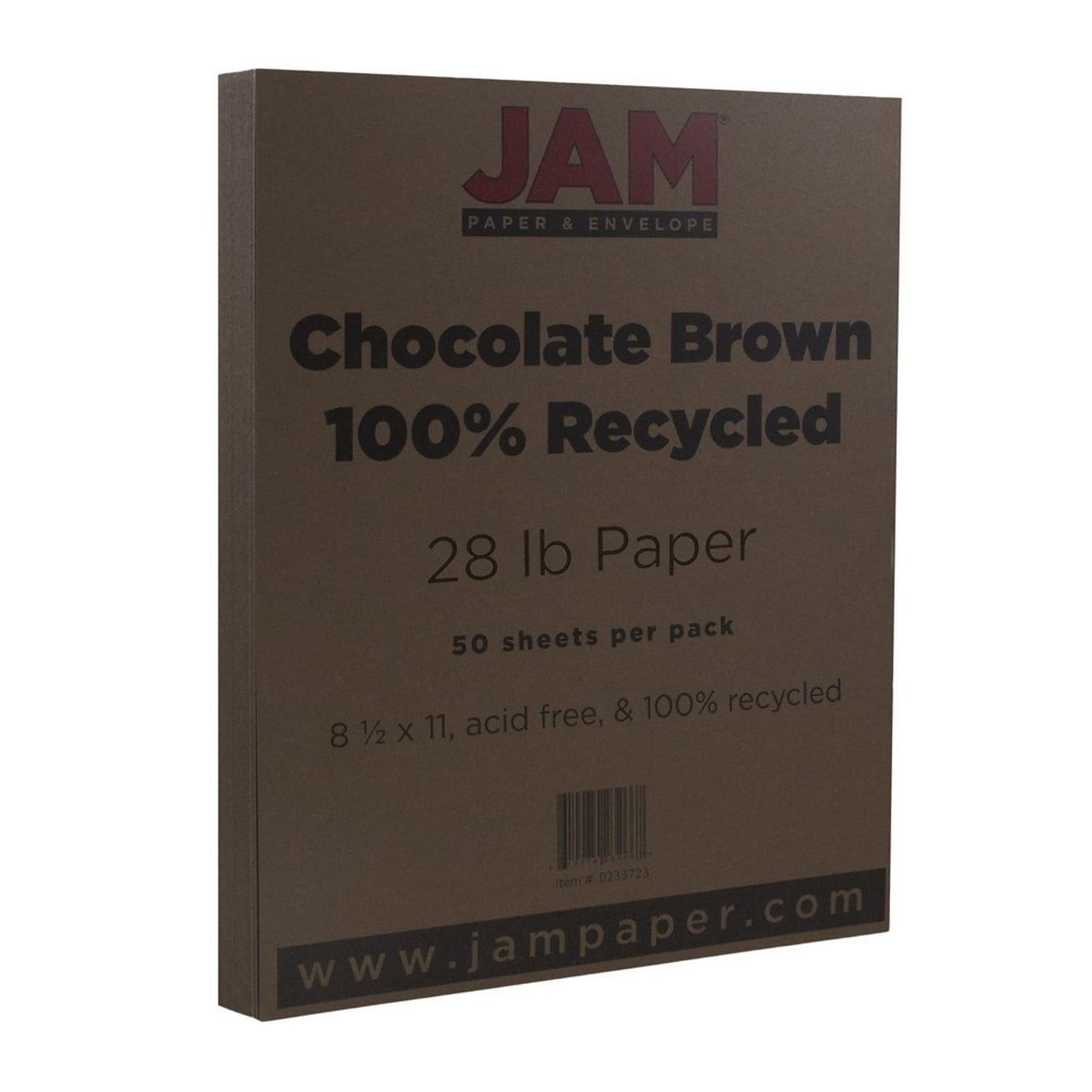 JAM Paper Matte Colored Paper, 28 lbs., 8.5 x 11, Chocolate Brown Recycled, 50 Sheets/Pack (233723)