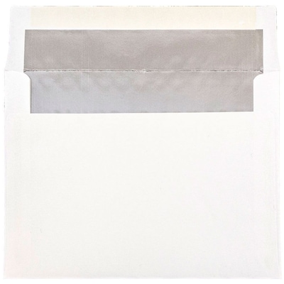 JAM Paper A7 Foil Lined Invitation Envelopes, 5.25 x 7.25, White with Silver Foil, Bulk 250/Box (324