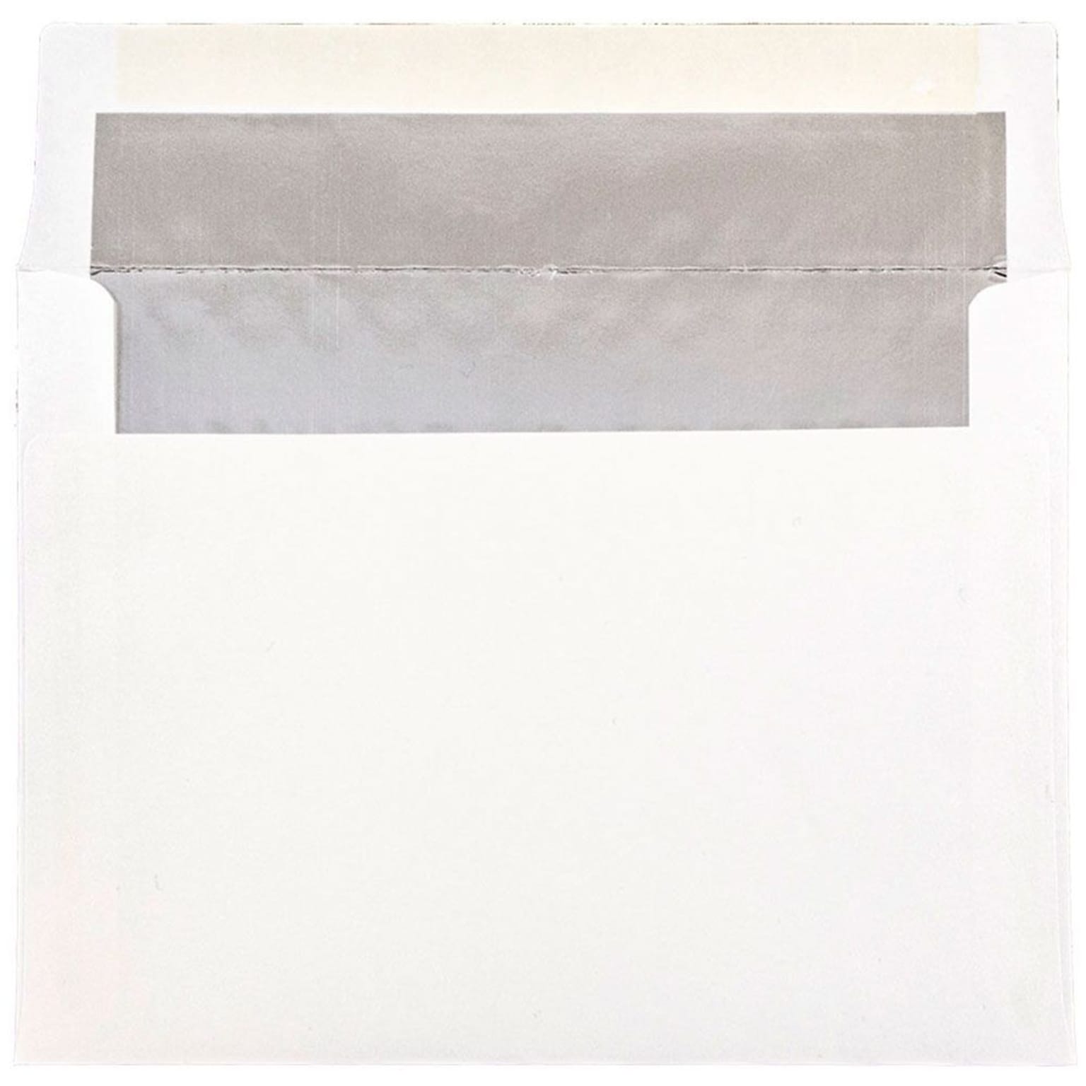 JAM Paper A7 Foil Lined Invitation Envelopes, 5.25 x 7.25, White with Silver Foil, 50/Pack (3243671I)