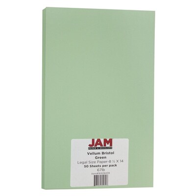 JAM Paper® Vellum Bristol Legal Cardstock, 8.5 x 14, 67lb Green, 50/pack (16928439)