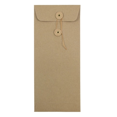 JAM Paper Button & String #10 Currency Envelope, 4 1/8 x 9 1/2, Brown Kraft Paper Bag, 50/Pack (41