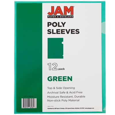 JAM Paper® Plastic Sleeves, 9" x 12", Green, 12/Pack (226325846)